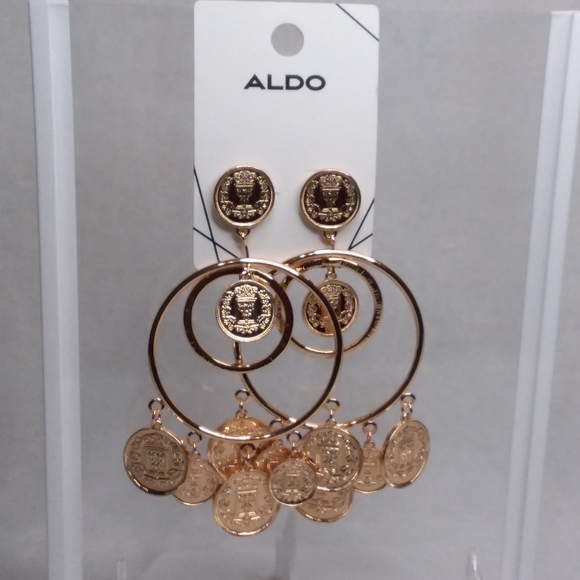 Hoop Coin Pierce Earrings Gold Tone Aldo - Picture 4 of 5